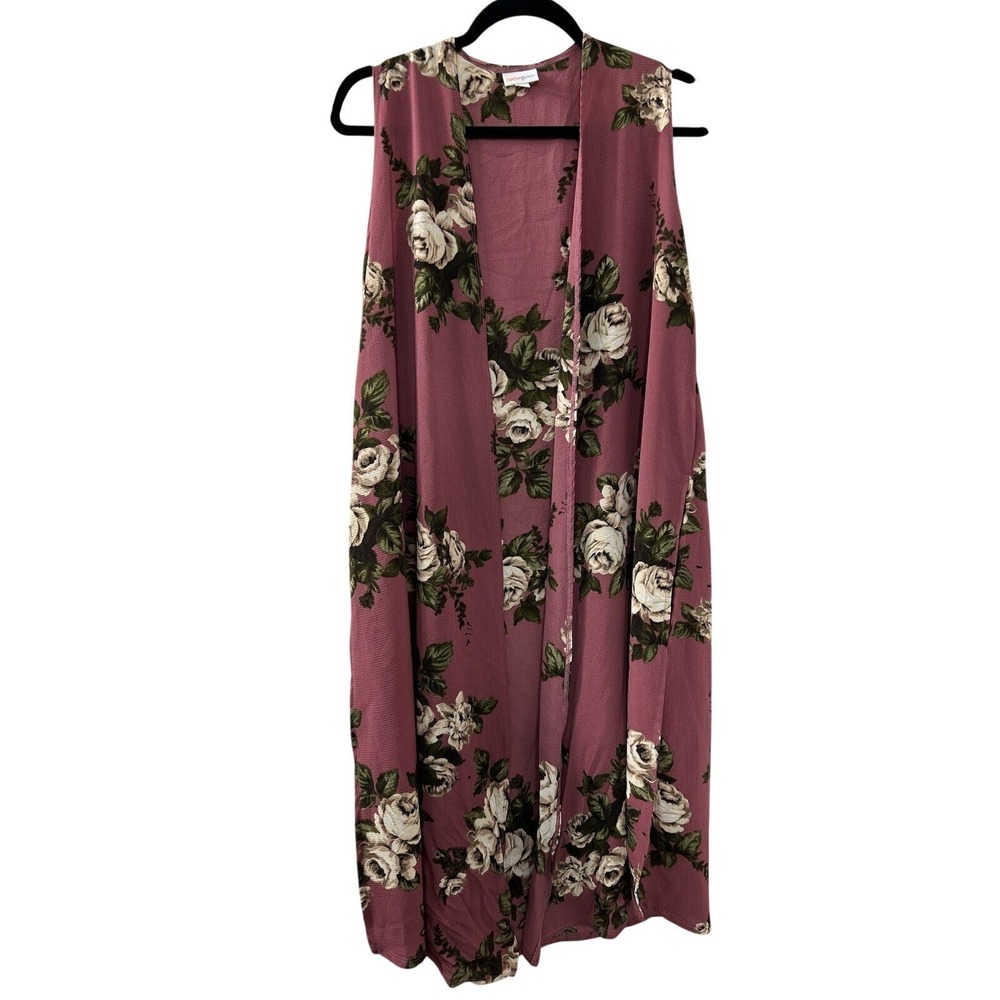 LuLaRoe Floral‎ Polyester Duster Vest S Pink Rose Open Front Boho Cottagecore